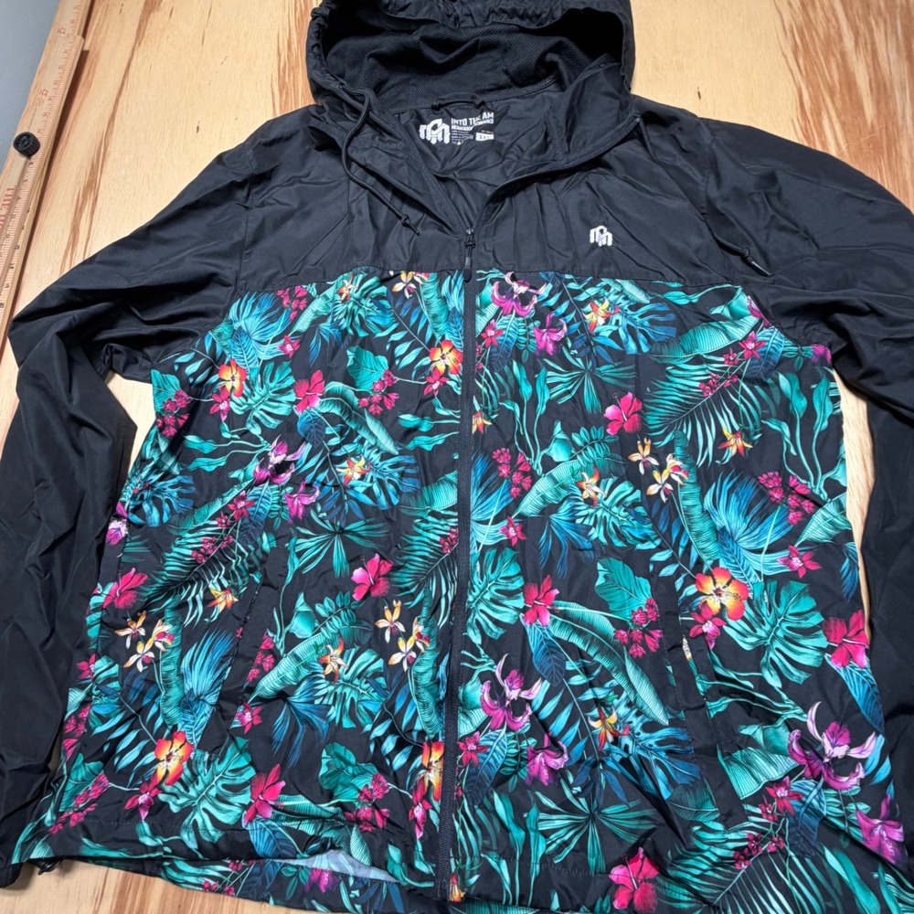 Into The AM‎ Floral Tropical Windbreaker Jacket 3XL Black Multicolor